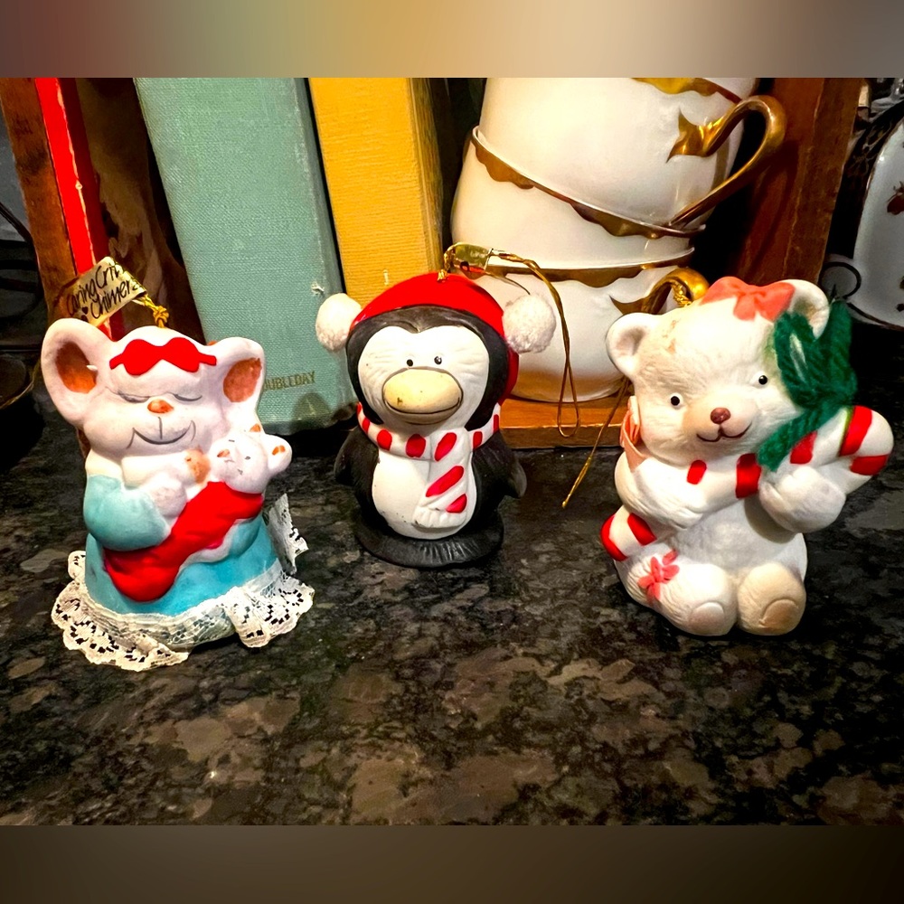 Vintage Christmas Ornament Porcelain Bells: set of 3